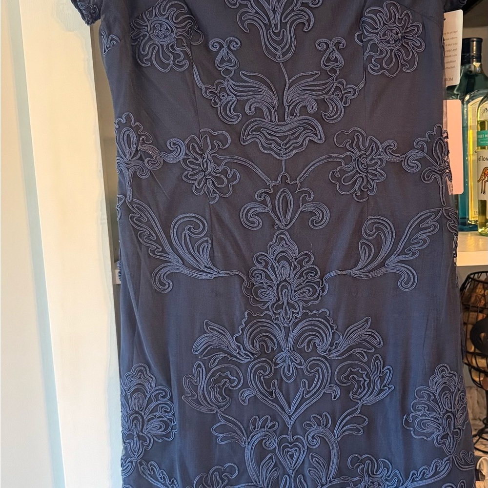 JS Collections Navy Embroidered Mini Dress
